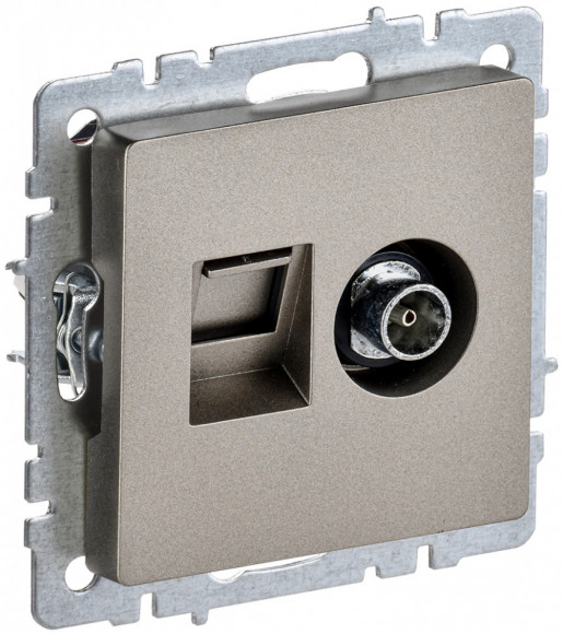 IEK BRITE Розетка двойная TV+RJ45 кат.5E РТВ/РК12-БрШ шампань IEK, BR-AK20-1-K37