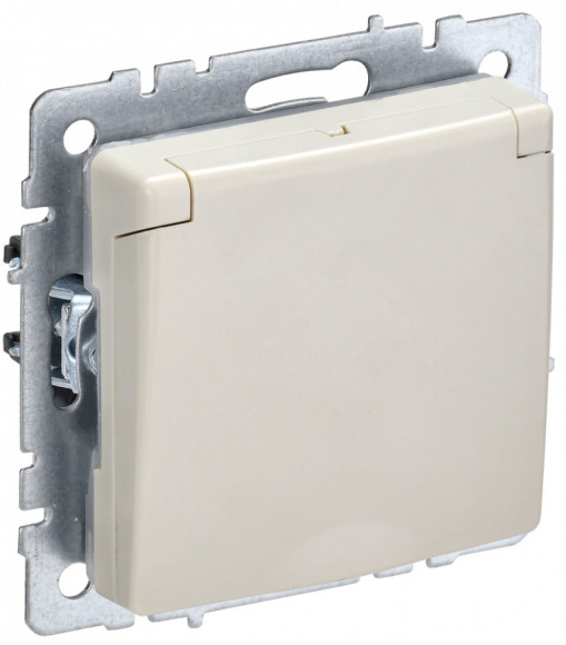 IEK BRITE Розетка 1-местная с заземлением с защитными шторками и крышкой 16А IP44 РСбш10-3-44-БрКр бежевый IEK, BR-R16-16-44-K10