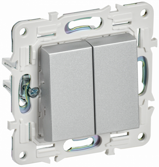 IEK SKANDY Выключатель 2-клавишный 10А SK-V04S серебряный IEK, SK-V20-0-10-K23
