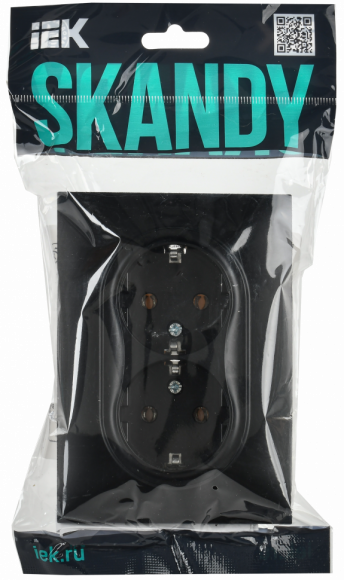 IEK SKANDY Розетка 2-местная с заземлением без защитных шторок 16А в сборе SK-R08Bl черный , SK-R21-16-K02-F
