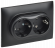 IEK SKANDY Розетка 2-местная с заземлением без защитных шторок 16А в сборе SK-R08Bl черный , SK-R21-16-K02-F