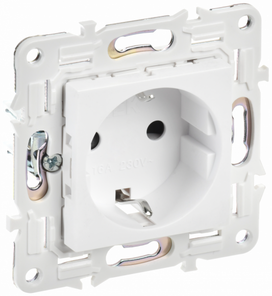 IEK SKANDY Розетка с заземлением с защитными шторками 16А SK-R04W арктический белый , SK-R14-16-K01