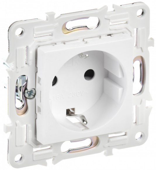 IEK SKANDY Розетка с заземлением с защитными шторками 16А SK-R04W арктический белый , SK-R14-16-K01
