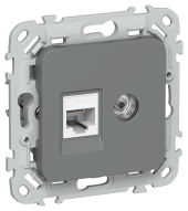 FLITE Розетка 2-местная RJ45/TV категория 5Е UTP РКТВ5е-2-0-ФлМА мокрый асфальт IEK, FI-AK22-1-K80