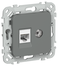 FLITE Розетка 2-местная RJ45/TV категория 5Е UTP РКТВ5е-2-0-ФлМА мокрый асфальт IEK, FI-AK22-1-K80