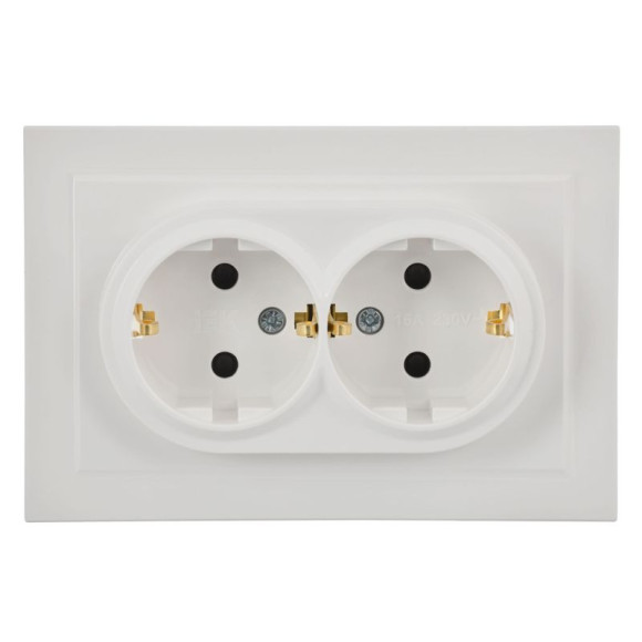 IEK BRITE Розетка 2-местная с заземлением с защитными шторками 16А в сборе РСш12-3-БрБ белый, BR-R24-16-K01-F-PRO