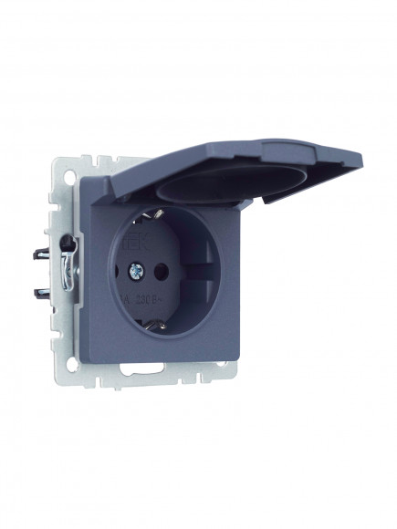 IEK BRITE Розетка 1-местная с заземлением с защитными шторками и крышкой 16А IP44 РСбш10-3-44-БрМ маренго IEK, BR-R16-16-44-K35