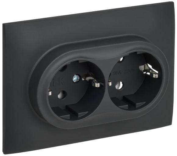 IEK SKANDY Розетка 2-местная с заземлением без защитных шторок 16А в сборе SK-R08G графит , SK-R21-16-K53-F