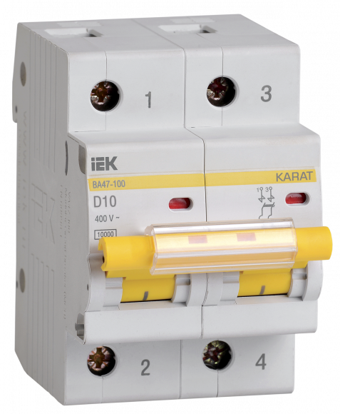 IEK KARAT Автоматический выключатель ВА47-100 2P D 10А 10кА IEK, MVA40-2-010-D