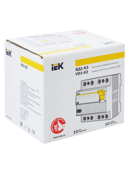 IEK Выключатель дифференциальный (УЗО) ВД1-63 4Р 50А 300мА IEK, MDV10-4-050-300 IEK Выключатель дифференциальный (УЗО) ВД1-63 4Р 50А 300мА IEK, MDV10-4-050-300