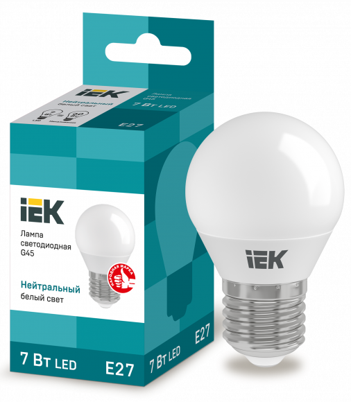 IEK Лампа светодиодная G45 шар 7Вт 230В 4000К E27 IEK, LLE-G45-7-230-40-E27