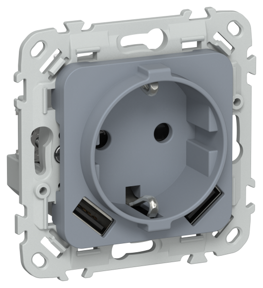 IEK FLITE Розетка 1-местная с заземлением с защитными шторками 16А с USB A+A 3,1А РСЮша11-0-ФлМ маренго IEK, FI-R14-16-U21-D31-K35