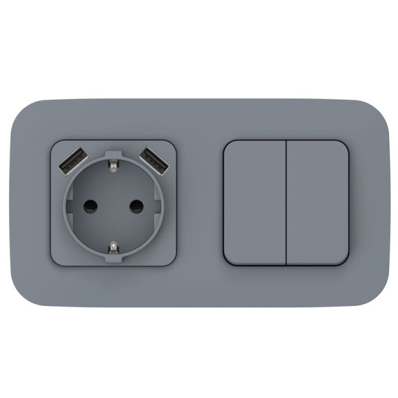 IEK FLITE Розетка 1-местная с заземлением с защитными шторками 16А с USB A+A 3,1А РСЮша11-0-ФлМ маренго IEK, FI-R14-16-U21-D31-K35