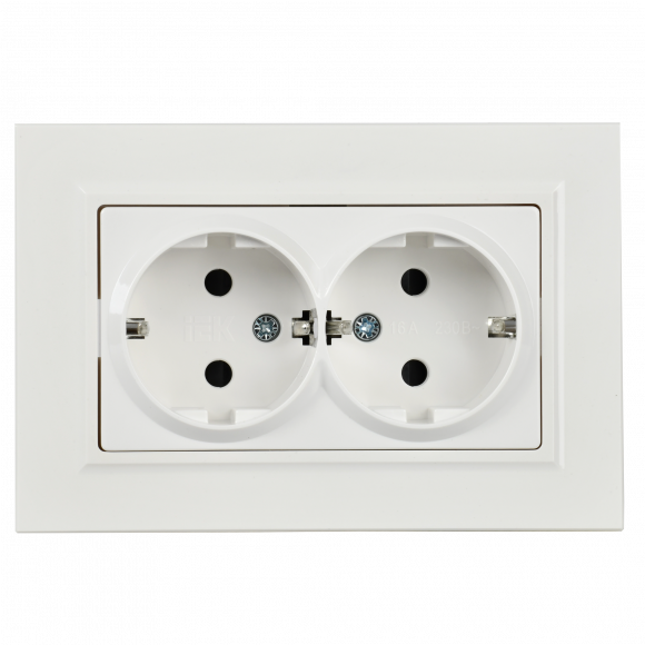 IEK BRITE Розетка 2-местная с заземлением с защитными шторками 16А в сборе РСш12-3-БрБ белый , BR-R24-16-K01-F