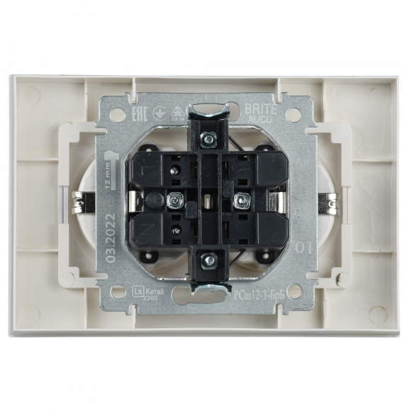 IEK BRITE Розетка 2-местная с заземлением с защитными шторками 16А в сборе РСш12-3-БрБ белый , BR-R24-16-K01-F