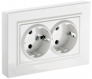 BRITE Розетка 2-местная с заземлением с защитными шторками 16А в сборе РСш12-3-БрБ белый , BR-R24-16-K01-F