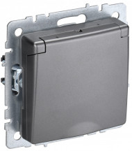 BRITE Розетка 1-местная с заземлением с защитными шторками и крышкой 16А IP44 РСбш10-3-44-БрС сталь , BR-R16-16-44-K46