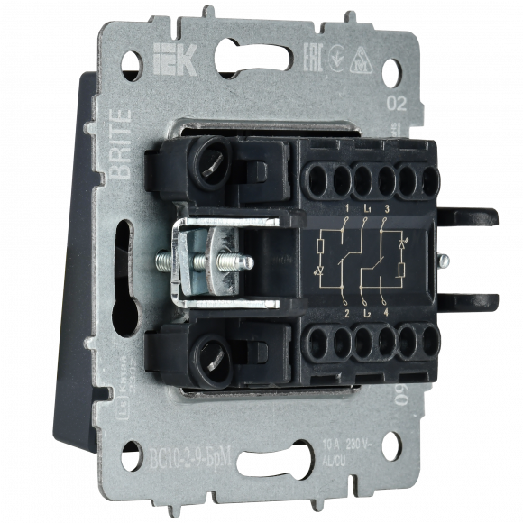 IEK BRITE Выключатель 2-клавишный с индикацией для отелей 10А ВС10-2-9-БрМ маренго , BR-V20-2-10-K35