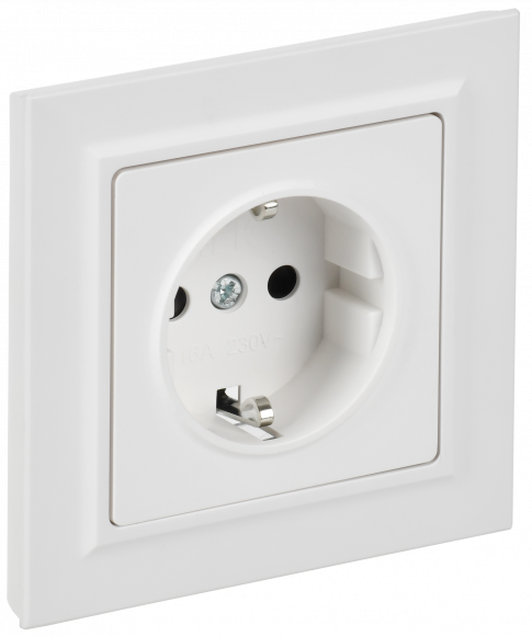 IEK BRITE Розетка 1-местная с заземлением с защитными шторками 16А в сборе РСР14-1-0-БрАБ арктический белый , BR-R14-16-K91-F