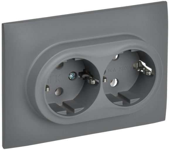 IEK SKANDY Розетка 2-местная с заземлением без защитных шторок 16А в сборе SK-R08Gr серый , SK-R21-16-K03-F