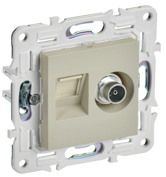 IEK SKANDY Розетка двойная TV+RJ45 кат.5E SK-A14B бежевый , SK-AK20-1-K10