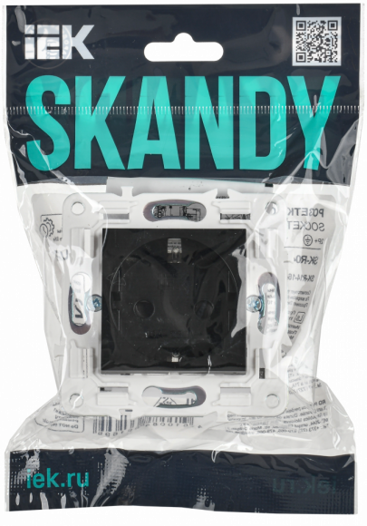 IEK SKANDY Розетка с заземлением с защитными шторками 16А безвинтовое крепление SK-R06Bl черный , SK-R14-16-1-K02