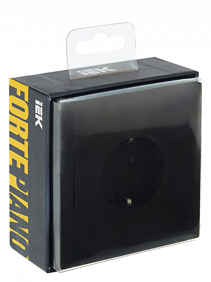 IEK FORTE&PIANO Розетка 1-местная с заземлением с защитными шторками безвинтовое крепление 16А FP113 черный , FP-R14-16-1-K02