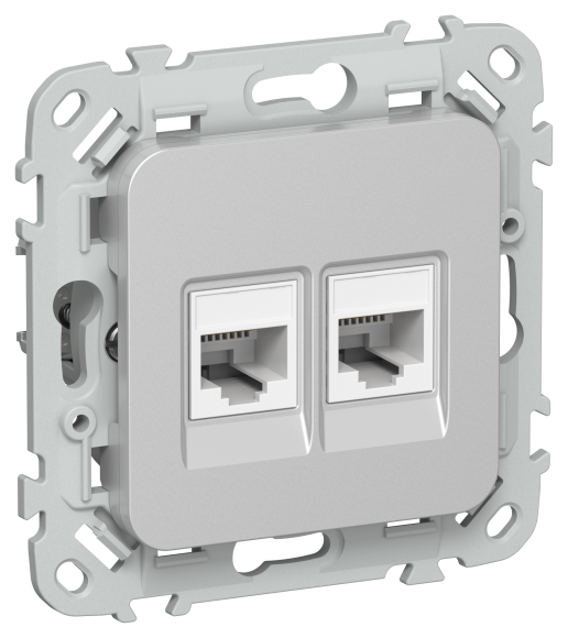 IEK FLITE Розетка 2-местная RJ45/RJ11 категория 5Е/3 UTP РКТ5е/3-2-0-ФлА алюминий IEK, FI-KT22-1-K47