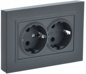 BRITE Розетка 2-местная с заземлением с защитными шторками 16А в сборе РСш12-3-БрГ графит , BR-R24-16-K53-F