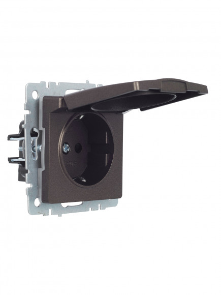 IEK BRITE Розетка 1-местная с заземлением с защитными шторками и крышкой 16А IP44 РСбш10-3-44-БрТБ темная бронза , BR-R16-16-44-K45
