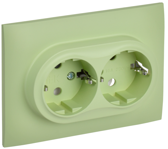 IEK SKANDY Розетка 2-местная с заземлением без защитных шторок 16А в сборе SK-R08G мятный , SK-R21-16-K06-F