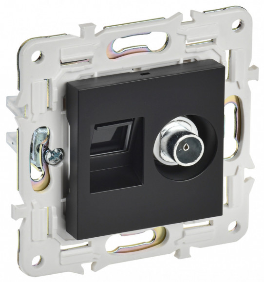 IEK SKANDY Розетка двойная TV+RJ45 кат.5E SK-A14Bl черный IEK, SK-AK20-1-K02