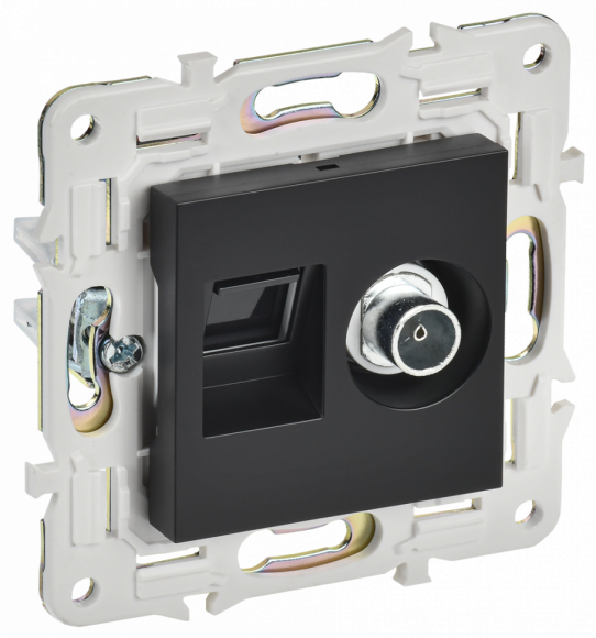 IEK SKANDY Розетка двойная TV+RJ45 кат.5E SK-A14Bl черный , SK-AK20-1-K02