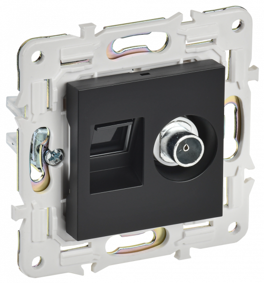 IEK SKANDY Розетка двойная TV+RJ45 кат.5E SK-A14Bl черный , SK-AK20-1-K02
