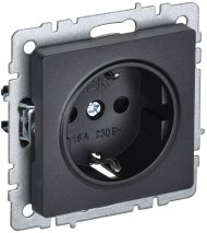 BRITE Розетка 1-местная с заземлением без защитных шторок 16А безвинтовое крепление РС21-1-0-БрЧ черный IEK, BR-R11-16-1-K02