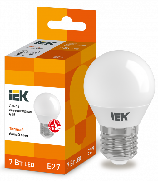 IEK Лампа светодиодная G45 шар 7Вт 230В 3000К E27 IEK, LLE-G45-7-230-30-E27