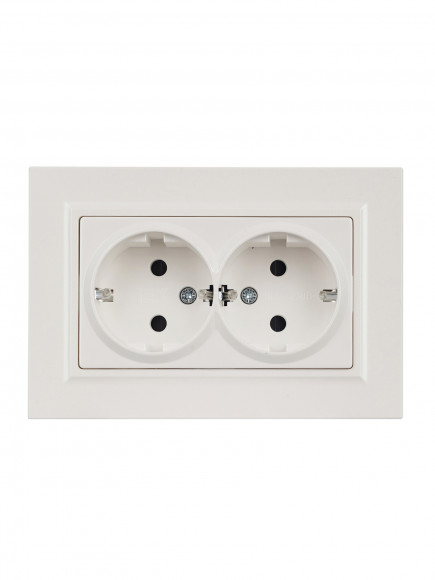 IEK BRITE Розетка 2-местная с заземлением с защитными шторками 16А в сборе РСш12-3-БрЖ жемчуг , BR-R24-16-K36-F