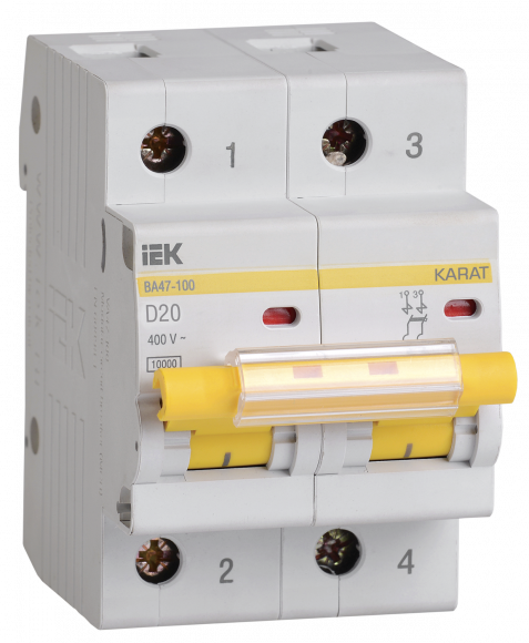 IEK KARAT Автоматический выключатель ВА47-100 2P D 20А 10кА IEK, MVA40-2-020-D
