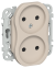 IEK FLITE Розетка 2-местная без заземления с защитными шторками 10А РСш02-0-ФлЛ льняной IEK, FI-R23-10-K88