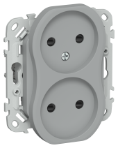 FLITE Розетка 2-местная без заземления с защитными шторками 10А РСш02-0-ФлС серый IEK, FI-R23-10-K03