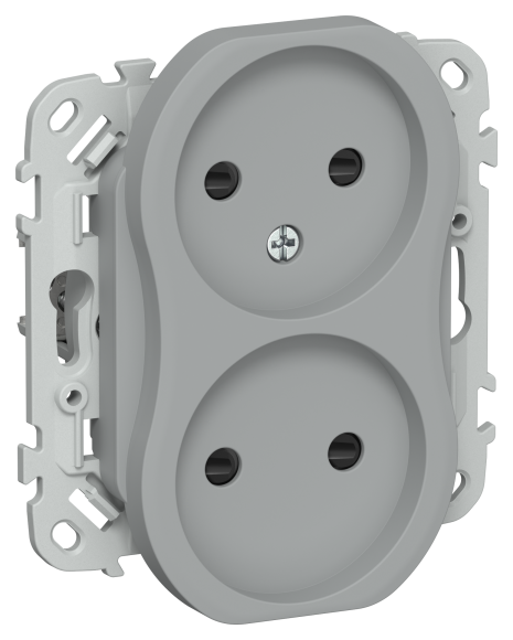 IEK FLITE Розетка 2-местная без заземления с защитными шторками 10А РСш02-0-ФлС серый IEK, FI-R23-10-K03