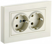 BRITE Розетка 2-местная с заземлением с защитными шторками 16А в сборе РСш12-3-БрКр бежевый , BR-R24-16-K10-F