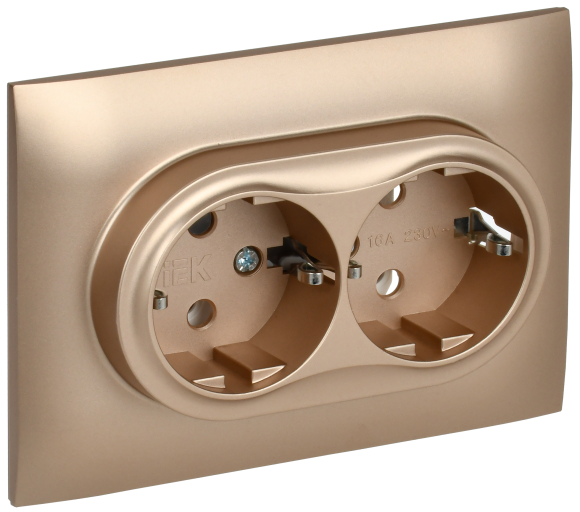 IEK SKANDY Розетка 2-местная с заземлением без защитных шторок 16А в сборе SK-R08Sa песочный , SK-R21-16-K98-F