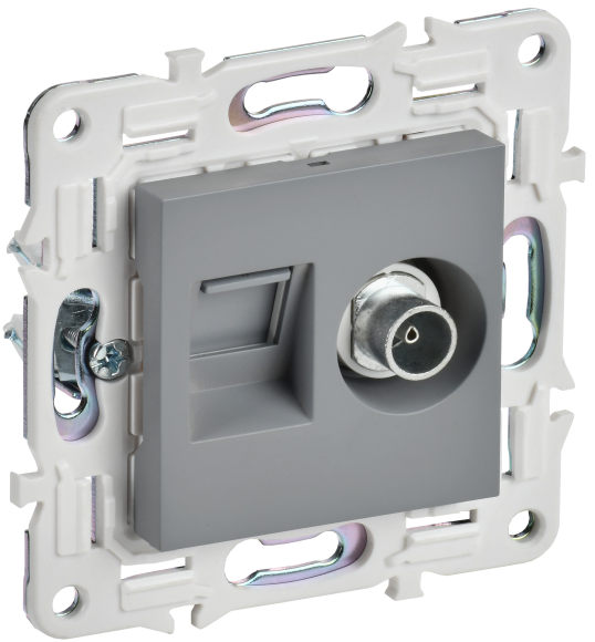 IEK SKANDY Розетка двойная TV+RJ45 кат.5E SK-A14Gr серый , SK-AK20-1-K03