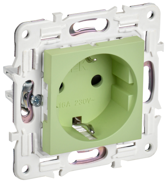 IEK SKANDY Розетка с заземлением с защитными шторками 16А безвинтовое крепление SK-R06G мятный , SK-R14-16-1-K06
