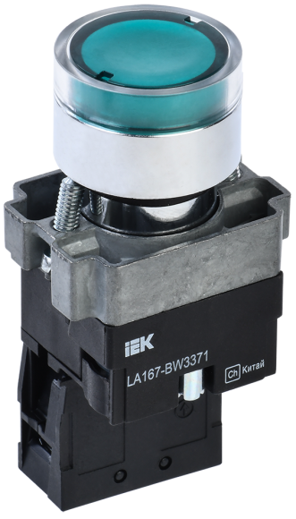 IEK Кнопка управления LA167-BW3371 d=22мм RC 1NO с подсветкой зеленая IEK, BBT20-BW3371-1-12-67-K06