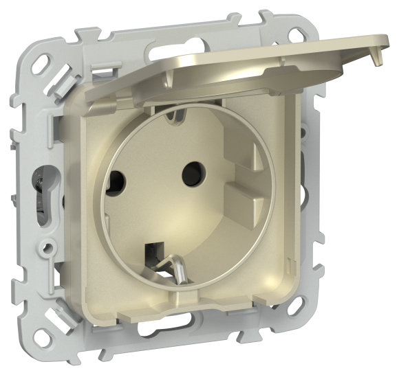IEK FLITE Розетка с заземлением с защитными шторками и крышкой 16А IP44 РСшкр11-0-44-ФлШ шампань IEK, FI-R16-16-44-K37