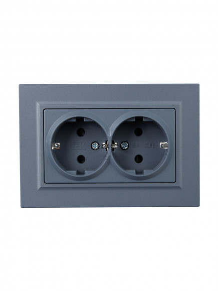 IEK BRITE Розетка 2-местная с заземлением с защитными шторками 16А в сборе РСш12-3-БрМ маренго , BR-R24-16-K35-F