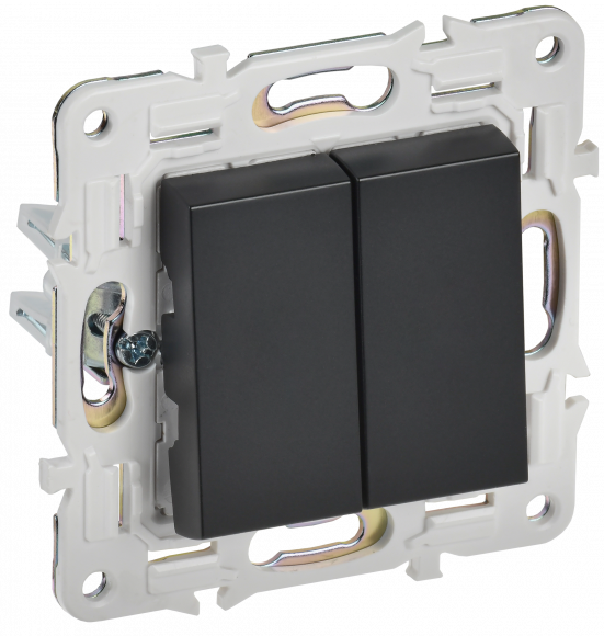 IEK SKANDY Выключатель 2-клавишный проходной 10А SK-V05Bl черный , SK-V22-0-10-K02