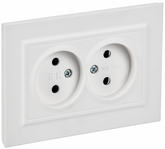 IEK BRITE Розетка 2-местная без заземления без защитных шторок 10А в сборе РС12-2-БрАБ арктический белый , BR-R20-10-K91-F